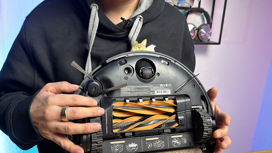 Die innovative Leitbürste des MOVA Z60 Ultra Rollers in Nahaufnahme.